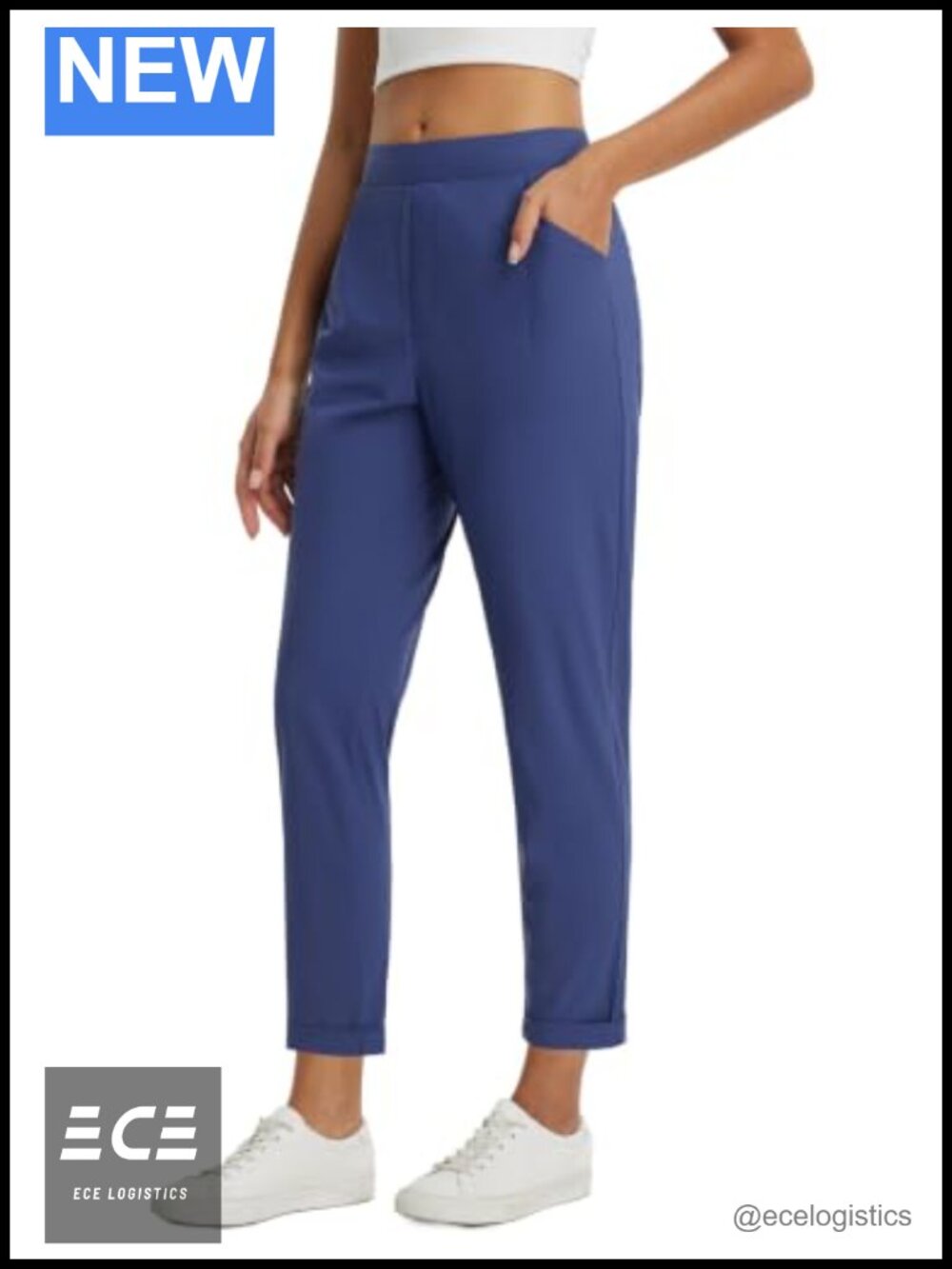 Women's Stretchy 7/8 Ankle Pants Petite Travel Work Zip Pockets Slacks